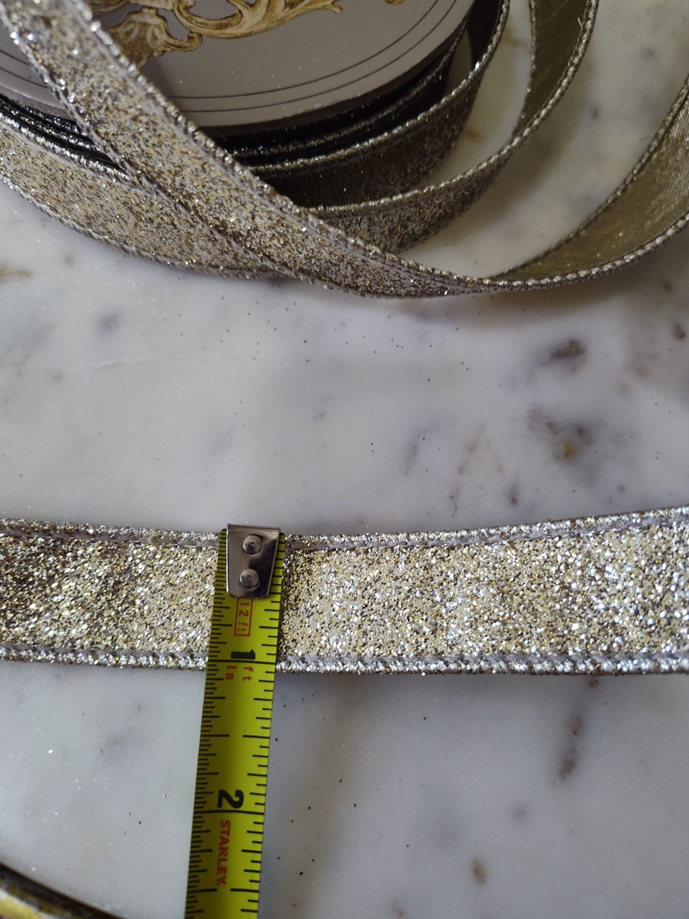 D. STEVENS Wired Gold Silver Glitter Ribbon 1" x 10 Yards Luxury Designer Ribbon - Picture 6 of 6